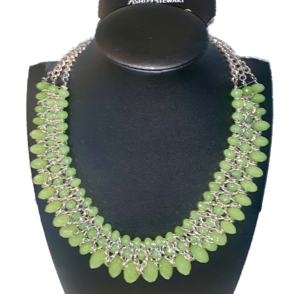 Ashley Stewart Faux Jade Bib Necklace & Earring Set